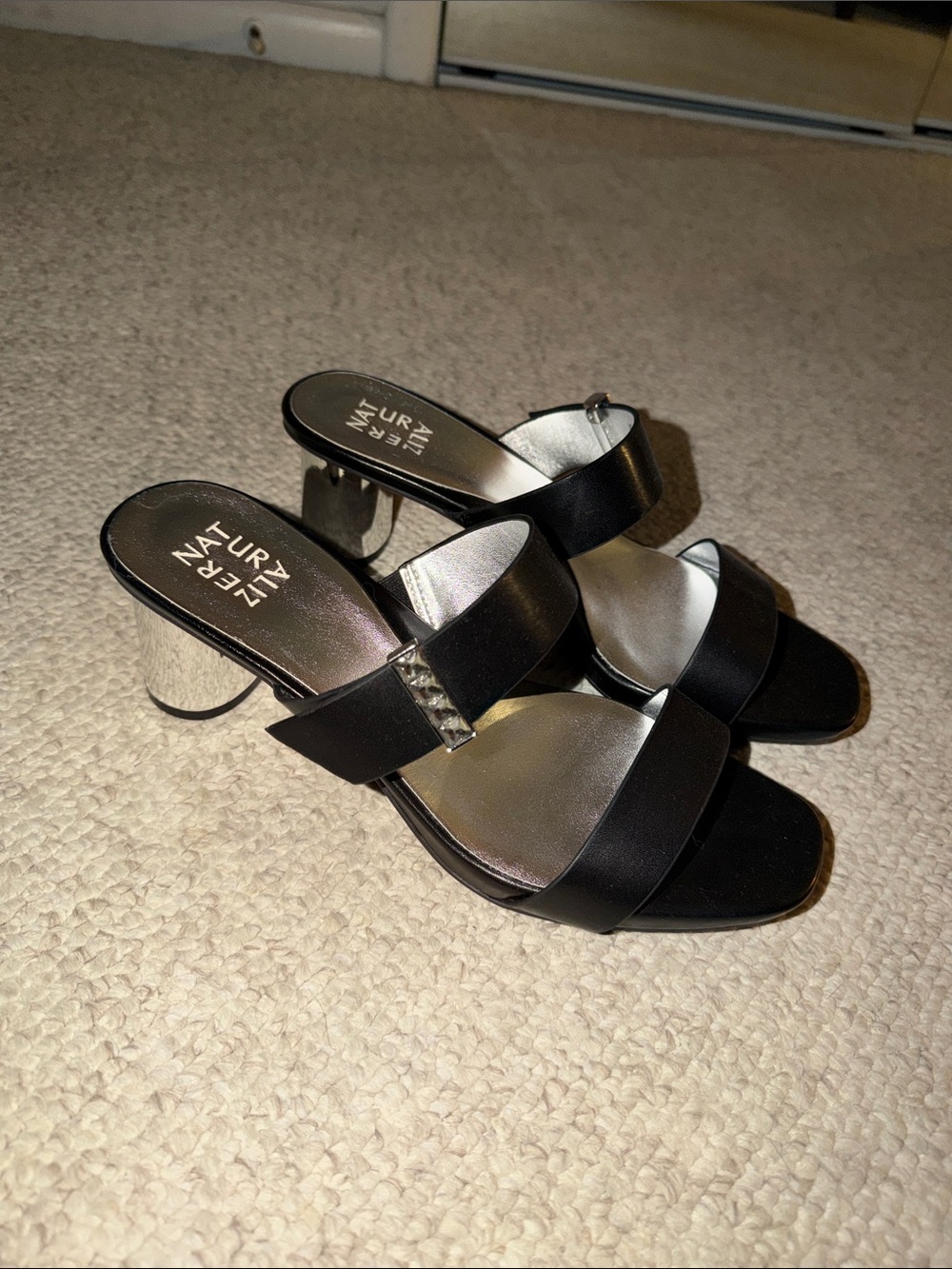 Naturalizer Women's Black Slide Sandals with Silver Insole